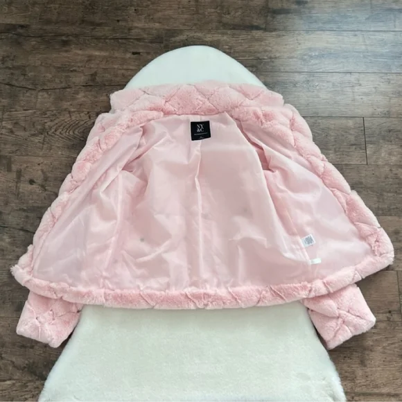 NYCO Pink Faux Fur Coat Quilted Embellished Jacket Barbie Bling Medium - Picture 7 of 14